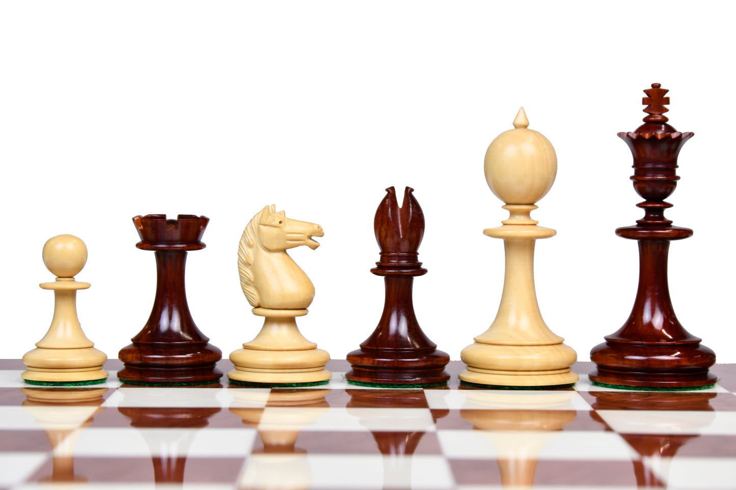 Reproduced 3.5" King Size William Hamlett Wooden Chess Pieces in Bud Rosewood/ Boxwood