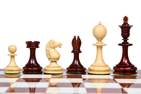 Reproduced 3.5" King Size William Hamlett Wooden Chess Pieces in Bud Rosewood/ Boxwood