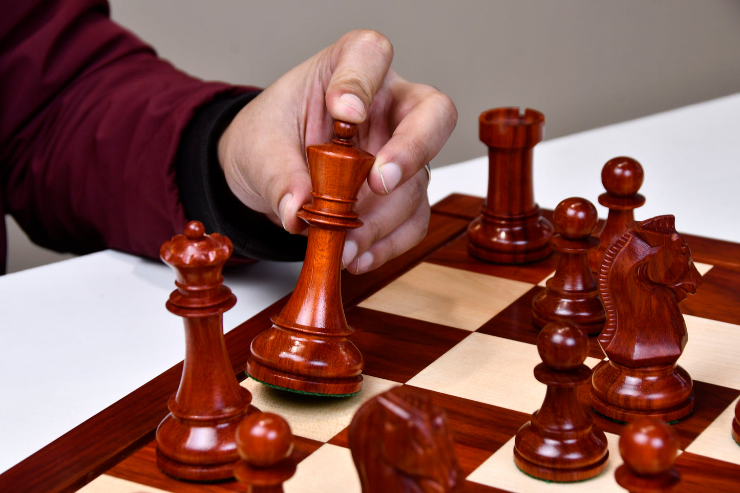 4.25" King Size Reproduced 1950 Dubrovnik Bobby Fischer Weighted Chess Pieces Set in Bud Rosewood