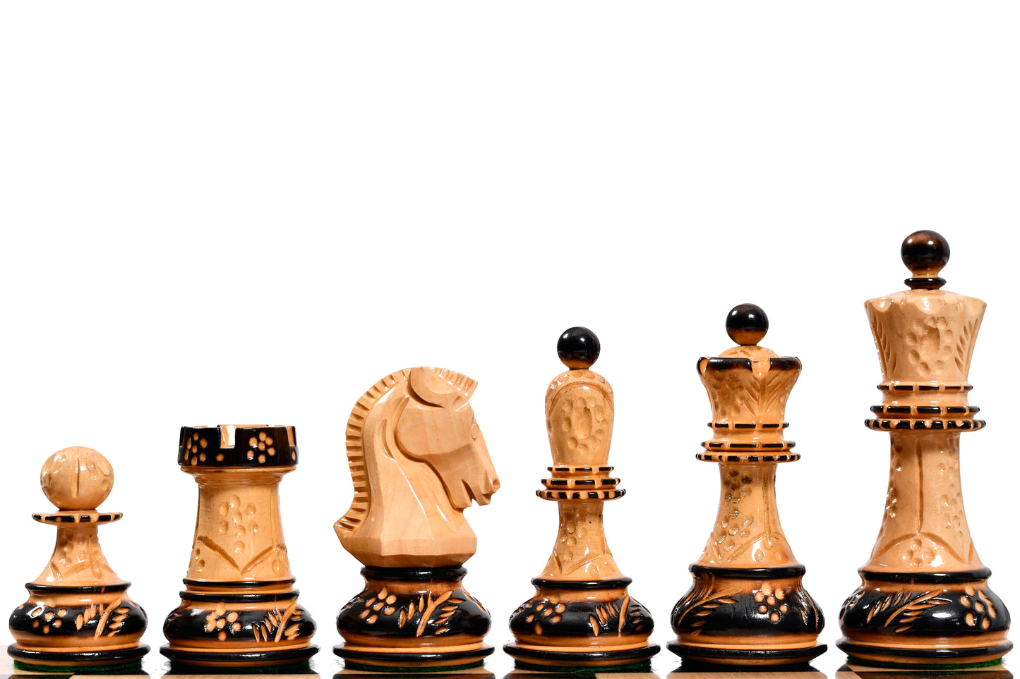 1950 Reproduced Dubrovnik Bobby Fischer Chessmen Version 3.0 in Lacquer Finished Burnt & Natural Box Wood - 3.7" King