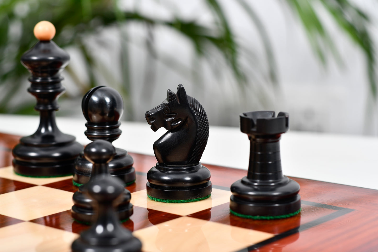 Repro Vintage 1930 German Knubbel Chess Pieces in Ebonized/Boxwood - 3" King with Board