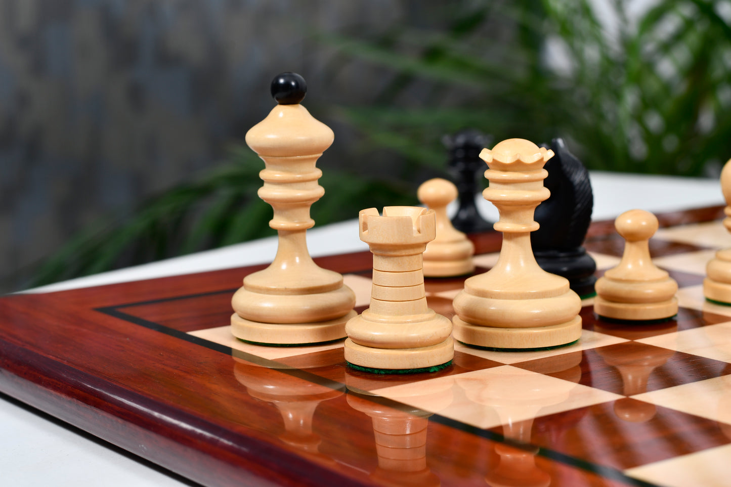Repro Vintage 1930 German Knubbel Chess Pieces in Ebonized/Boxwood - 3" King with Board