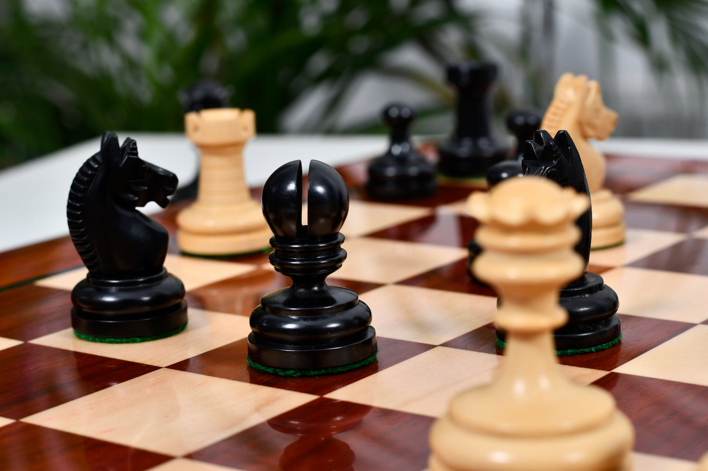 Repro Vintage 1930 German Knubbel Chess Pieces in Ebonized/Boxwood - 3" King with Board