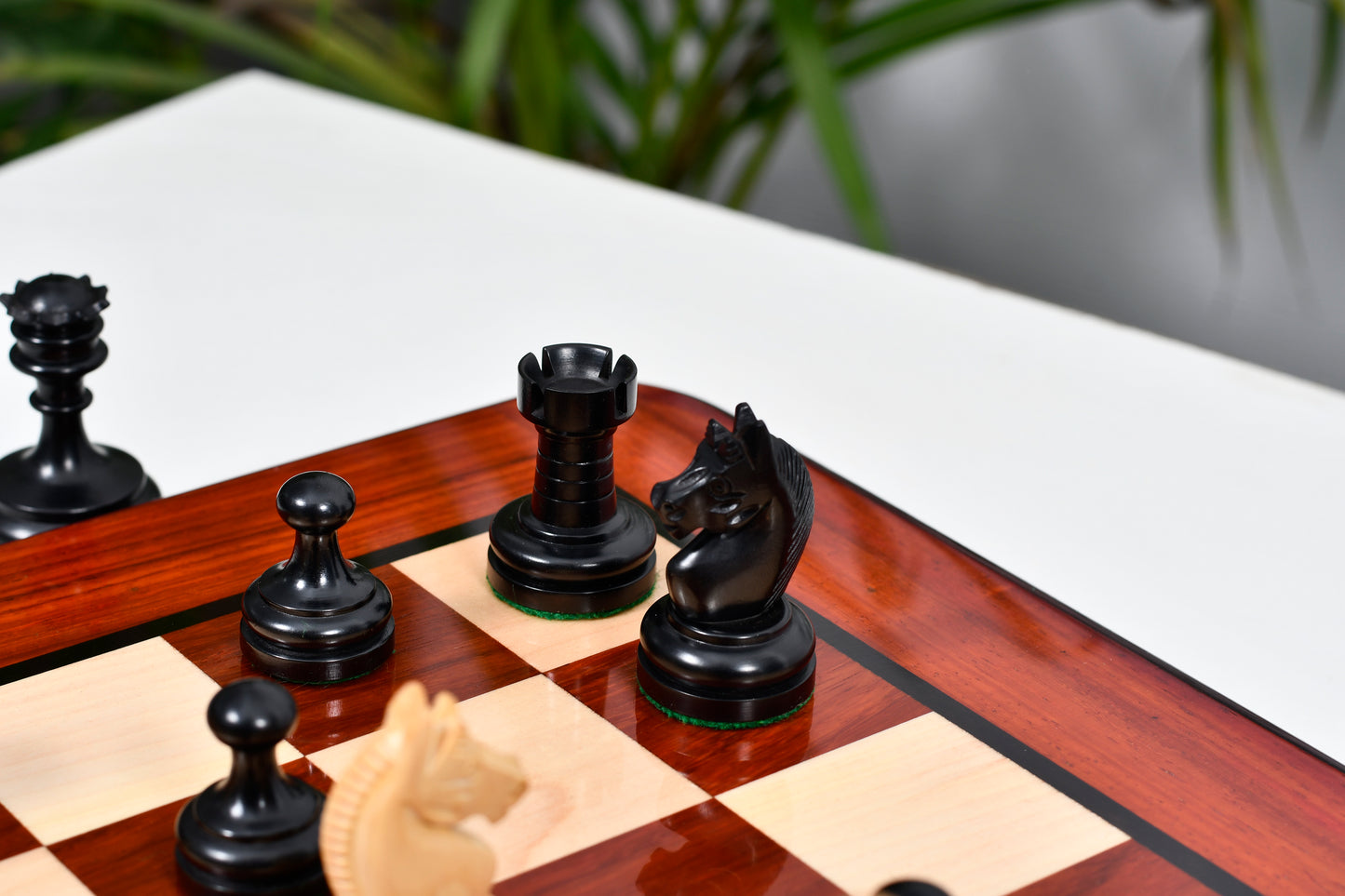 Repro Vintage 1930 German Knubbel Chess Pieces in Ebonized/Boxwood - 3" King with Board