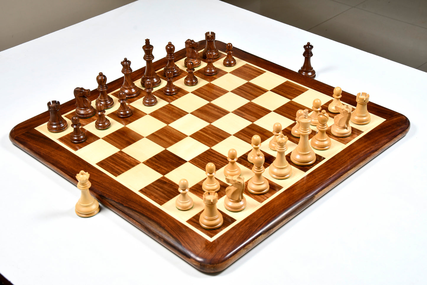 Combo of 1972 Reproduced Fischer-Spassky Staunton Pattern Chess Set V2.0 & Wooden Chess Board in Sheesham Wood & Boxwood - 3.75" King