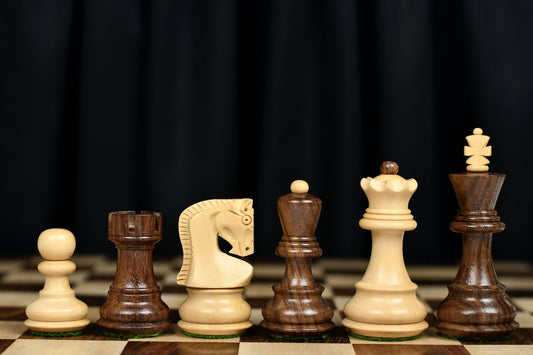 Traditional Russian Zagreb Wooden Chess Pieces in Sheesham & Natural Boxwood - 3.1" King