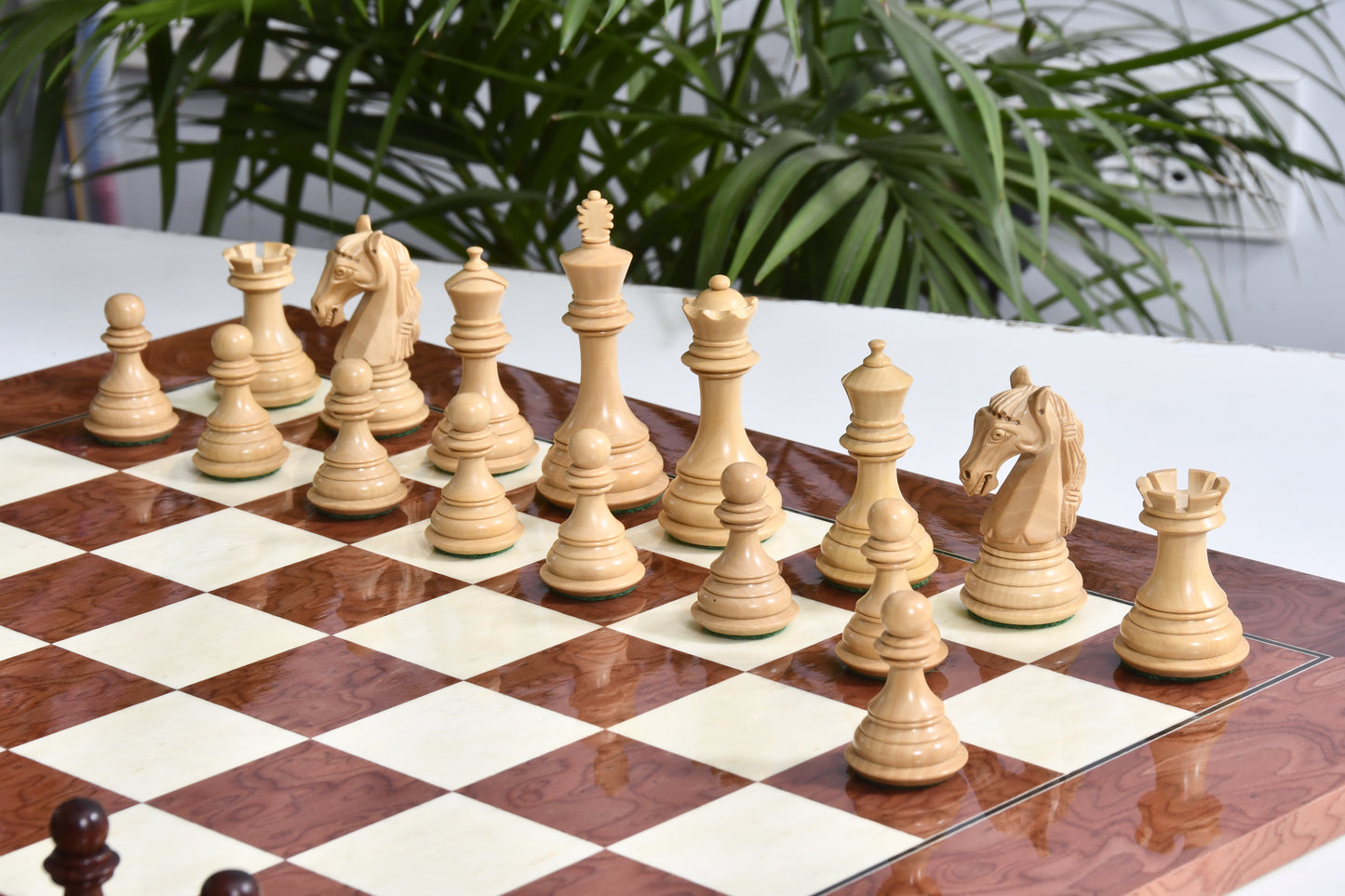 Combo The New Columbian Staunton Series Chess Pieces in Bud Rose Wood & Box wood - 3.8" King with Chess Boards