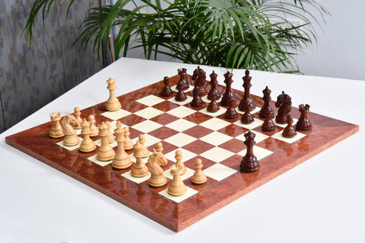 Combo The New Columbian Staunton Series Chess Pieces in Bud Rose Wood & Box wood - 3.8" King with Chess Boards