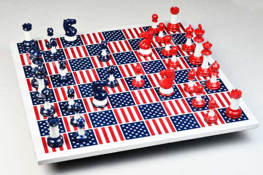 The Captain America Weighted Chess Set Painted in Red and Blue Plastic - 3.75" King