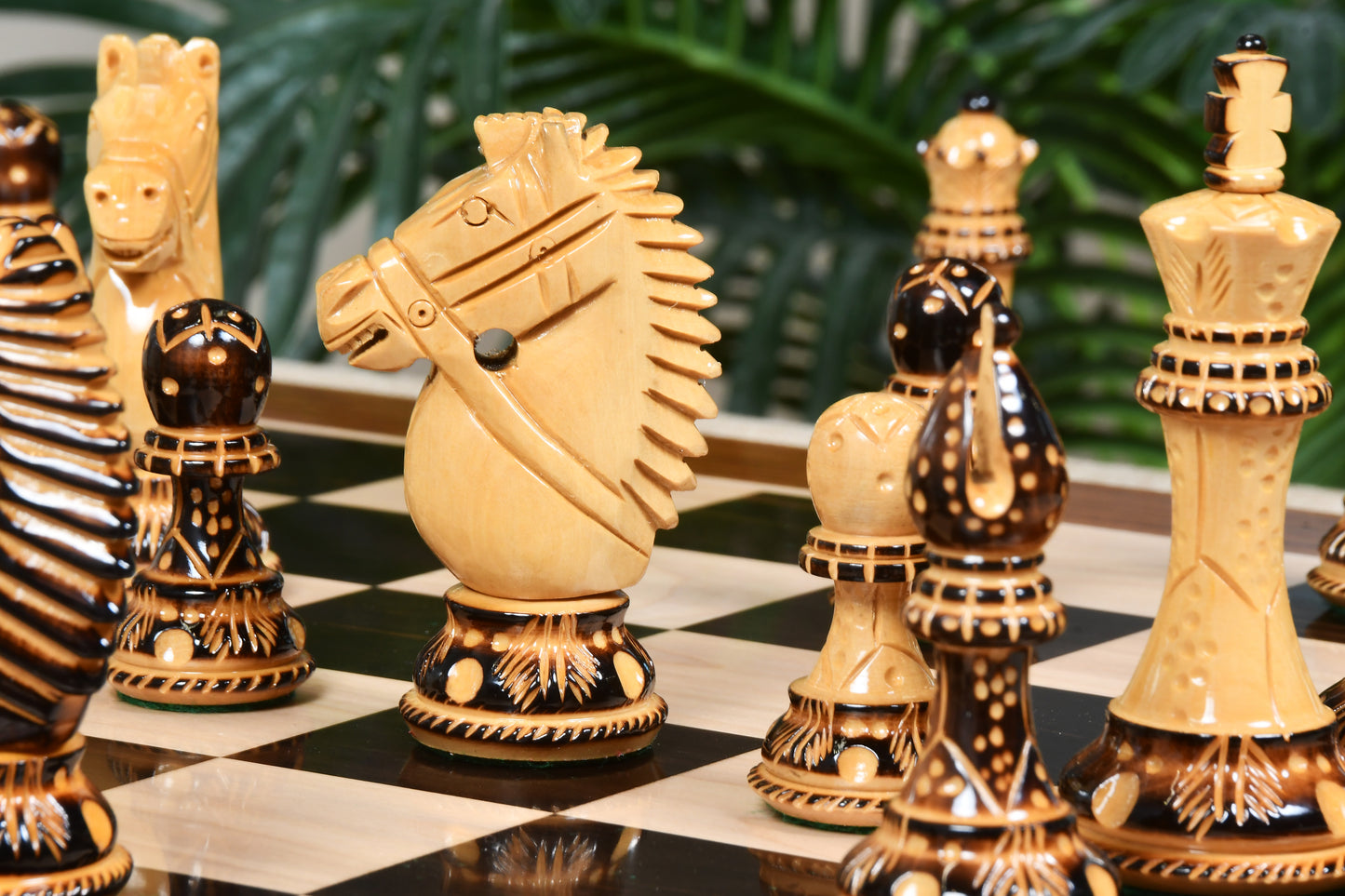 The Bridle Knight Series Wooden Chess Pieces in Burnt Boxwood - 4.0" King
