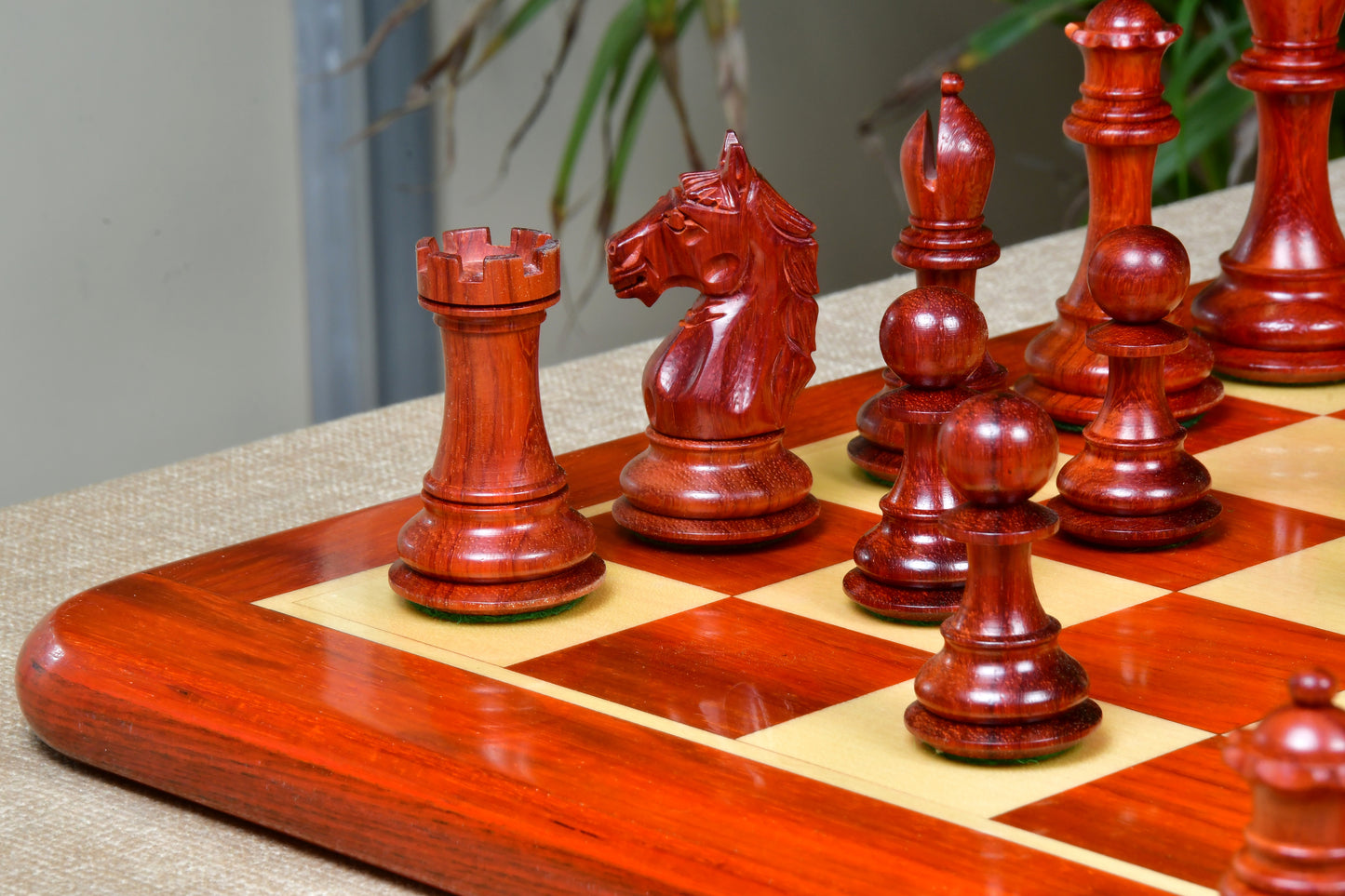 Alban Series Wooden Chess Pieces in Bud Rose Wood & Box Wood - 4.0" King