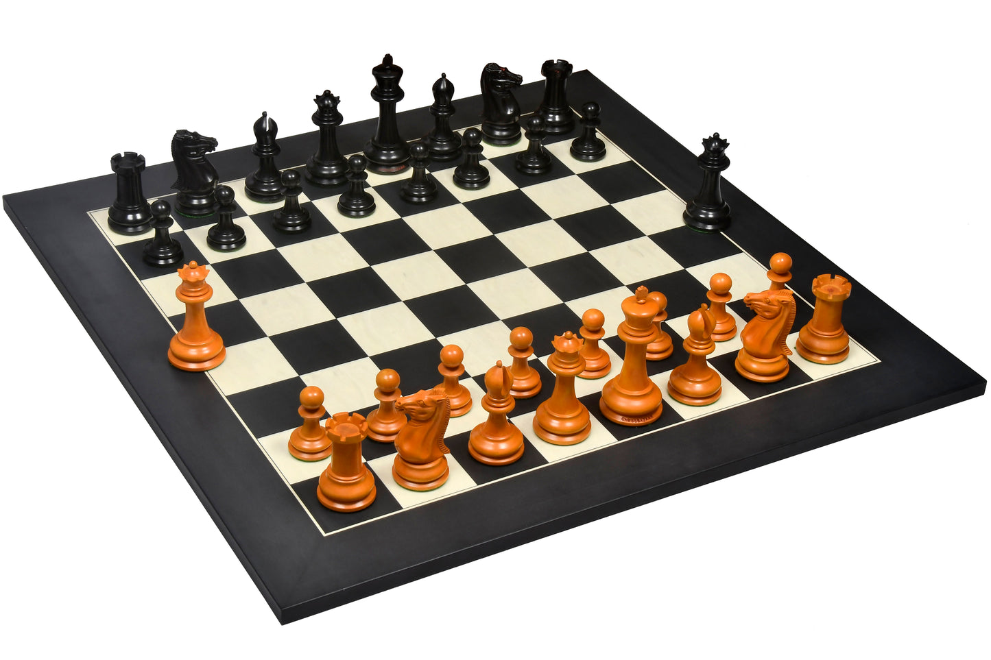 Reproduced 1850 Morphy Chess Pieces Only V2.0 in Ebony / Antiqued Box wood with King Side Stamping - 4.4" King