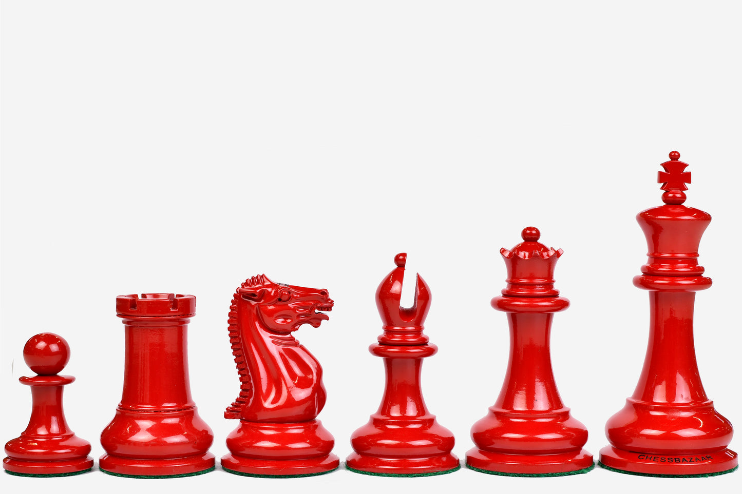 Reproduced 1849 Original Staunton Pattern Chess Pieces in Lacquer Finished Painted Crimson & Ivory White - 4.5" King