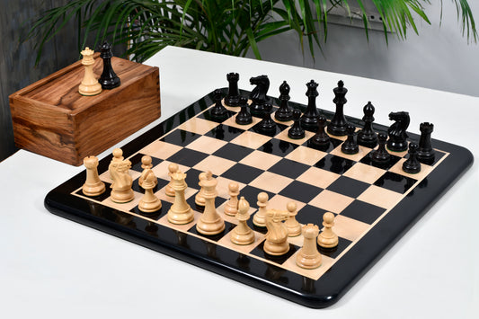 Combo of The Professional Tournament Staunton Weighted Chess Pieces in Ebonized and Boxwood With Board & Box- 3.8" King