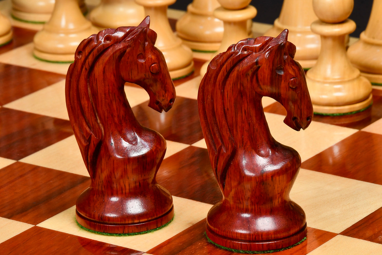 Reproduced 1963-1966 Piatigorsky Cup Chess Pieces in Bud Rose / Box Wood - 4.2" King