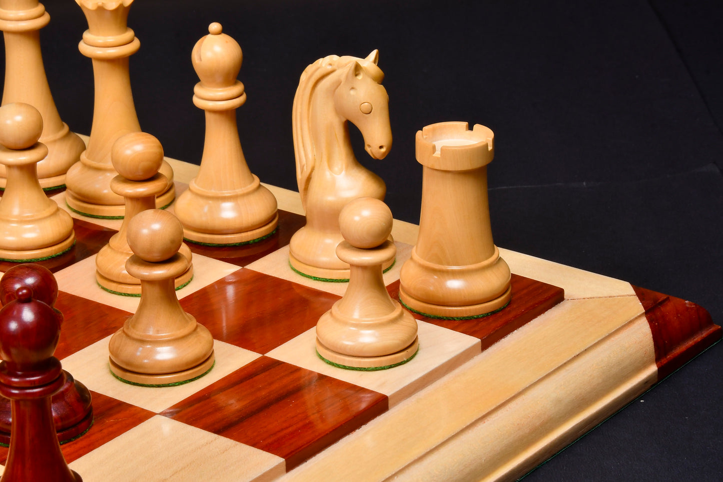 Reproduced 1963-1966 Piatigorsky Cup Chess Pieces in Bud Rose / Box Wood - 4.2" King