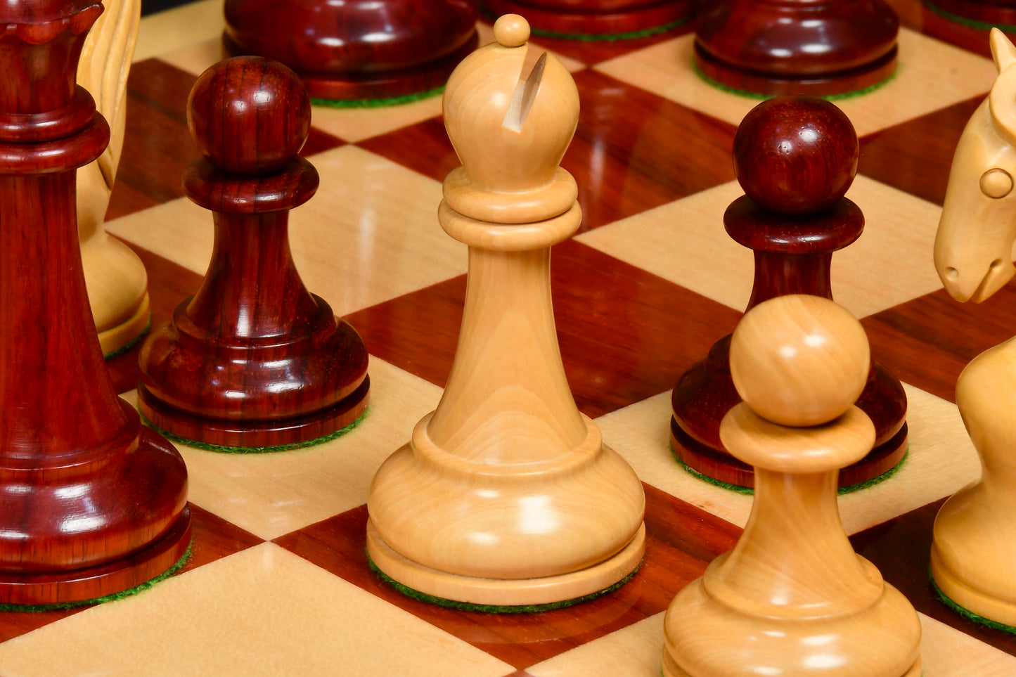 Reproduced 1963-1966 Piatigorsky Cup Chess Pieces in Bud Rose / Box Wood - 4.2" King