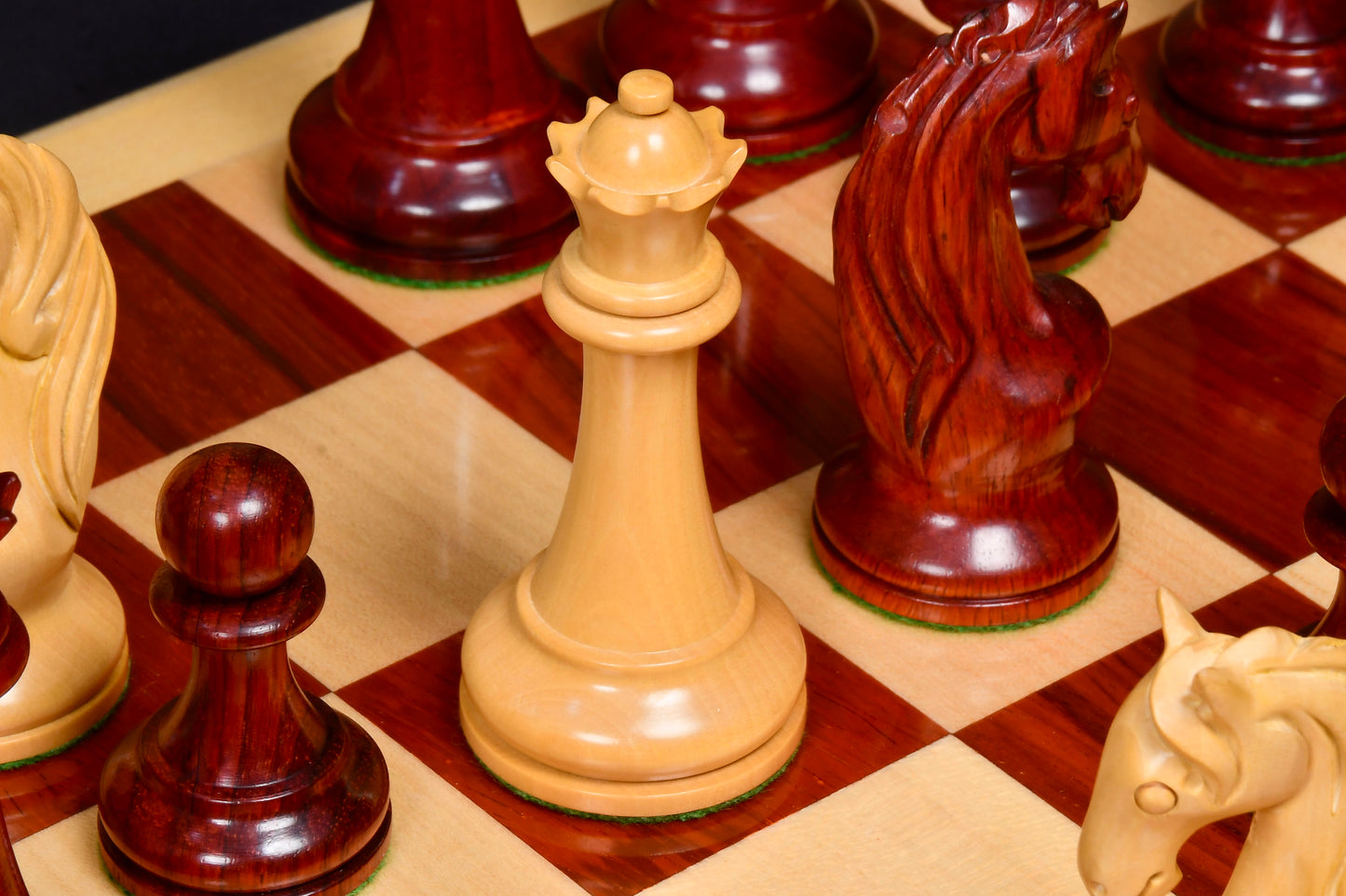 Reproduced 1963-1966 Piatigorsky Cup Chess Pieces in Bud Rose / Box Wood - 4.2" King
