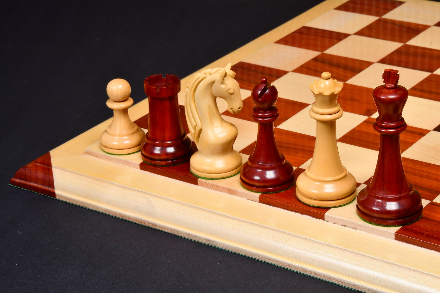 Reproduced 1963-1966 Piatigorsky Cup Chess Pieces in Bud Rose / Box Wood - 4.2" King