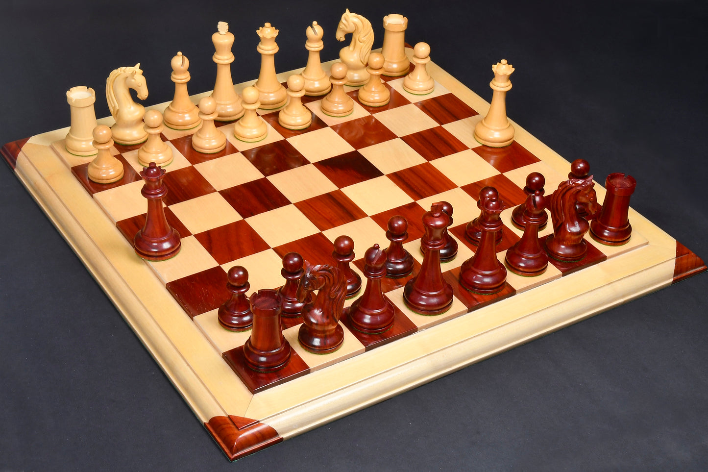 Reproduced 1963-1966 Piatigorsky Cup Chess Pieces in Bud Rose / Box Wood - 4.2" King