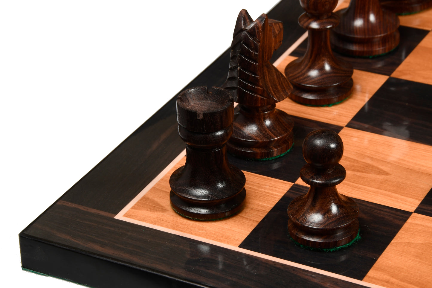 Reproduced Romanian-Hungarian National Tournament Weighted Chess Pieces in Indian Rosewood & Natural Boxwood - 3.8" King