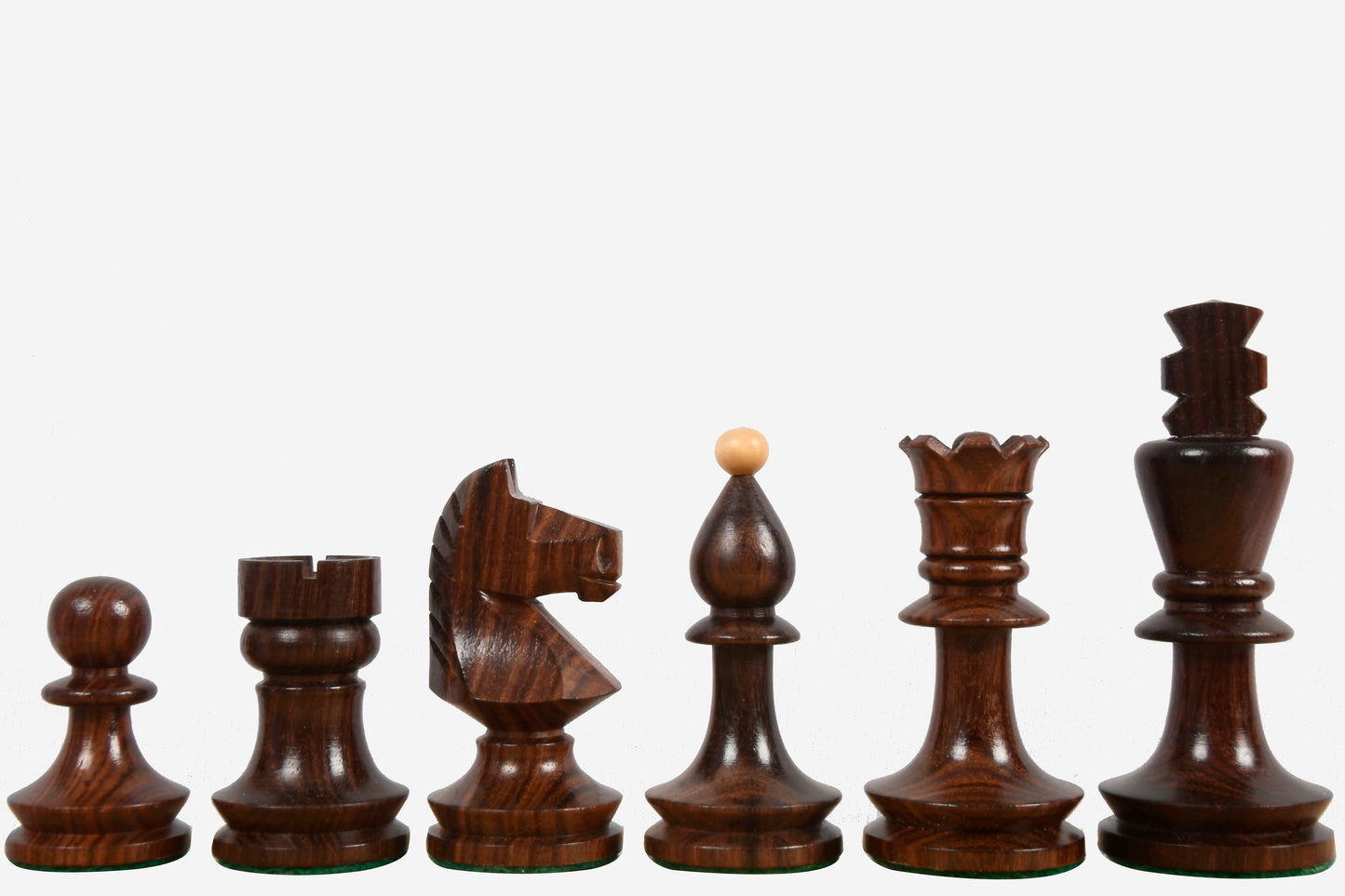 Reproduced Romanian-Hungarian National Tournament Weighted Chess Pieces in Indian Rosewood & Natural Boxwood - 3.8" King