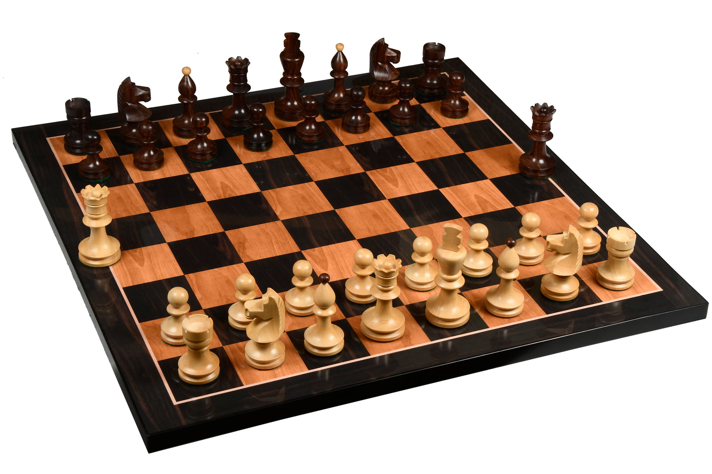 Reproduced Romanian-Hungarian National Tournament Weighted Chess Pieces in Indian Rosewood & Natural Boxwood - 3.8" King