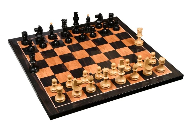Reproduced Romanian-Hungarian National Tournament Chess Pieces in Ebonized & Natural Boxwood - 3.8" King