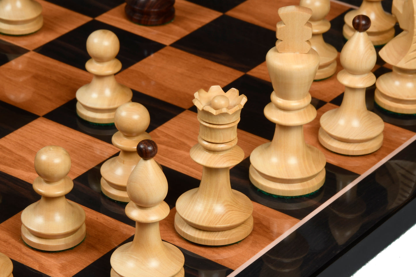 Reproduced Romanian-Hungarian National Tournament Weighted Chess Pieces in Indian Rosewood & Natural Boxwood - 3.8" King