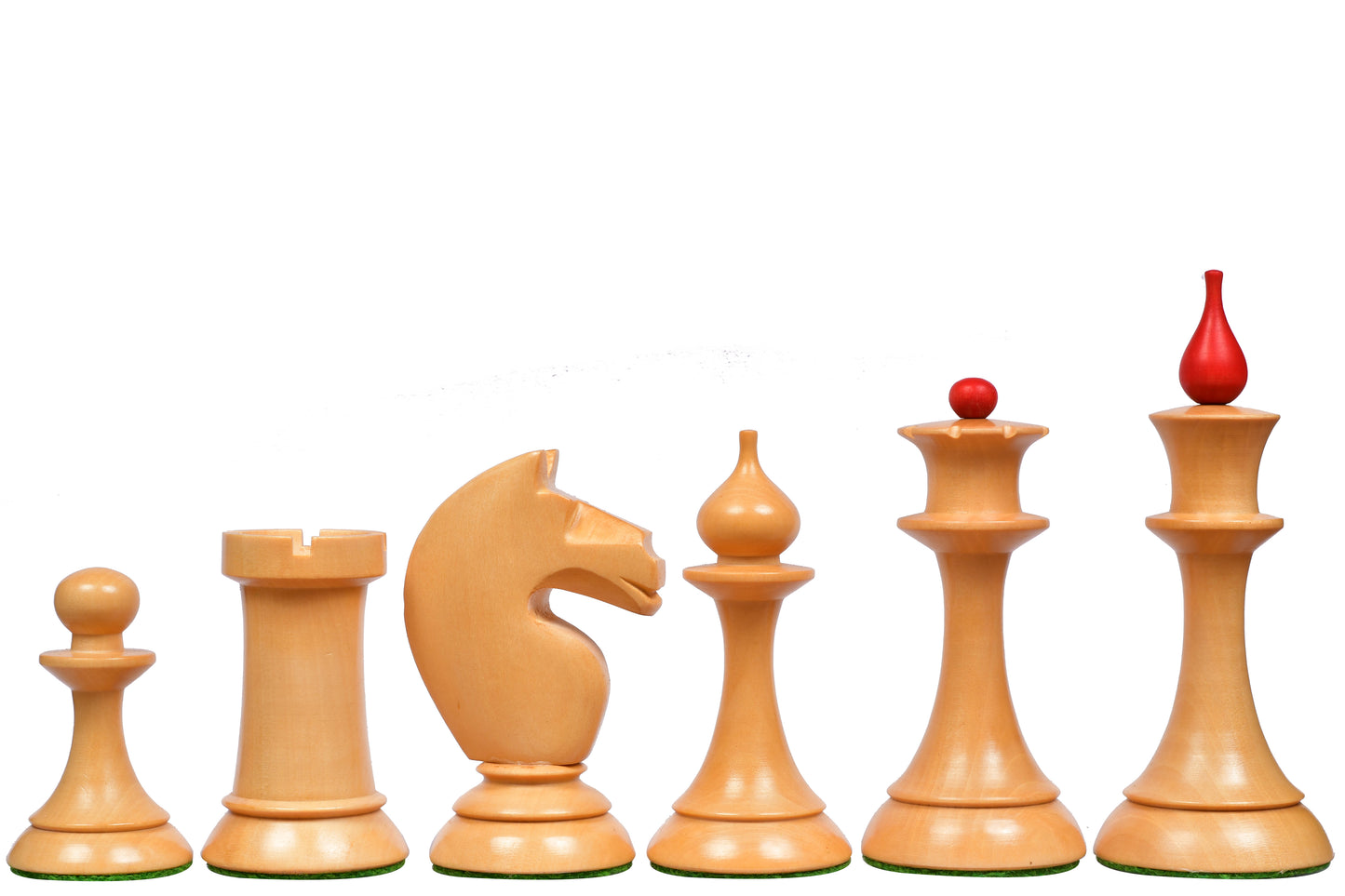 The 1950s Soviet (Russian) Latvian Reproduced Chess Pieces in Stained Crimson / Box Wood - 4.1" King
