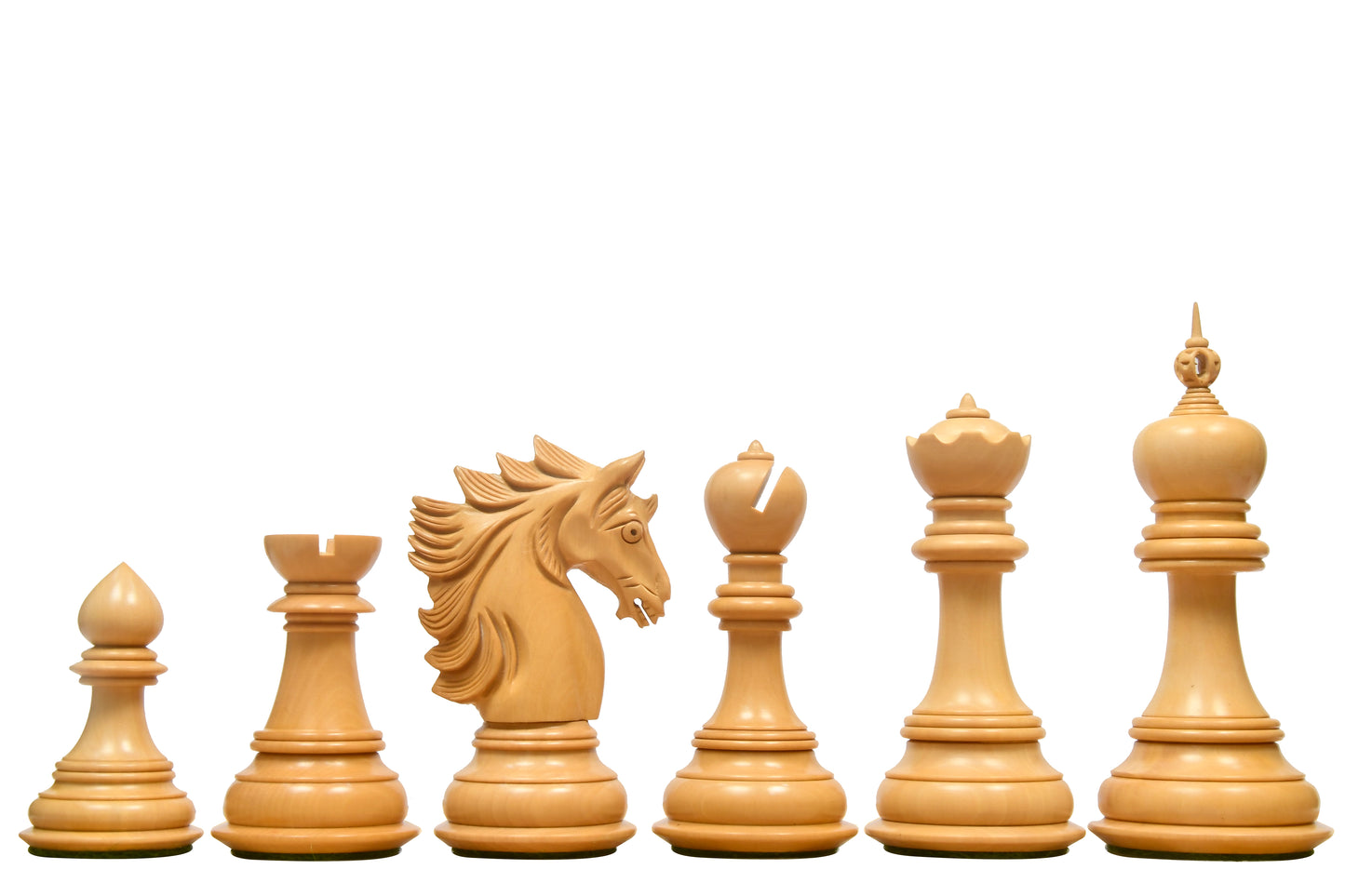 The Sher-E-Punjab Series Chess Pieces in Bud Rose Wood / Box Wood - 4.6" King