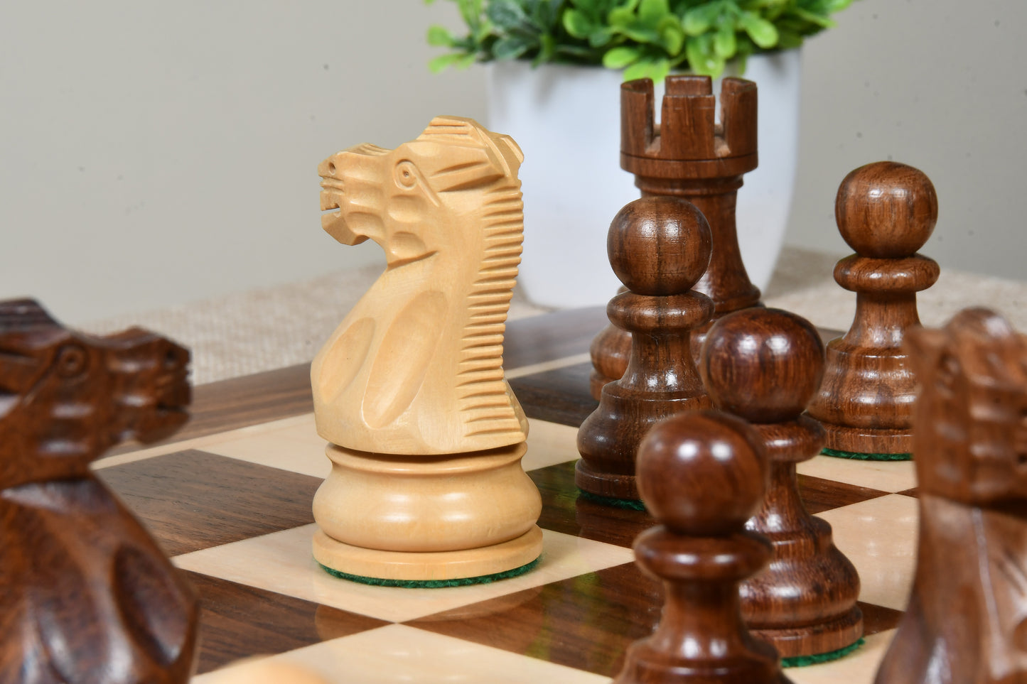 The Smokey Staunton Series Chess Pieces in Sheesham & Boxwood - 3.8" King