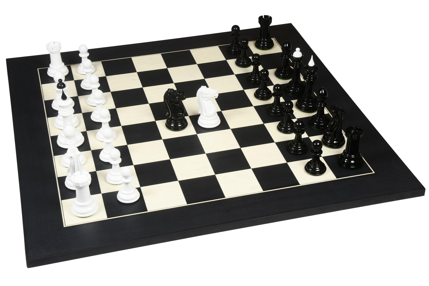 Reproduced 1940 Soviet Club Chess Set in Ebony & Ivory White - 4.0" King