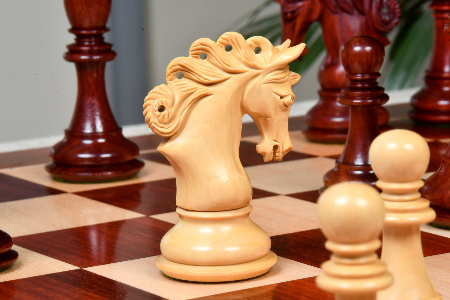 The Pegasus Series Artisan Staunton Chess Pieces ver 2.0 in Bud Rosewood and Boxwood - 4.6" King