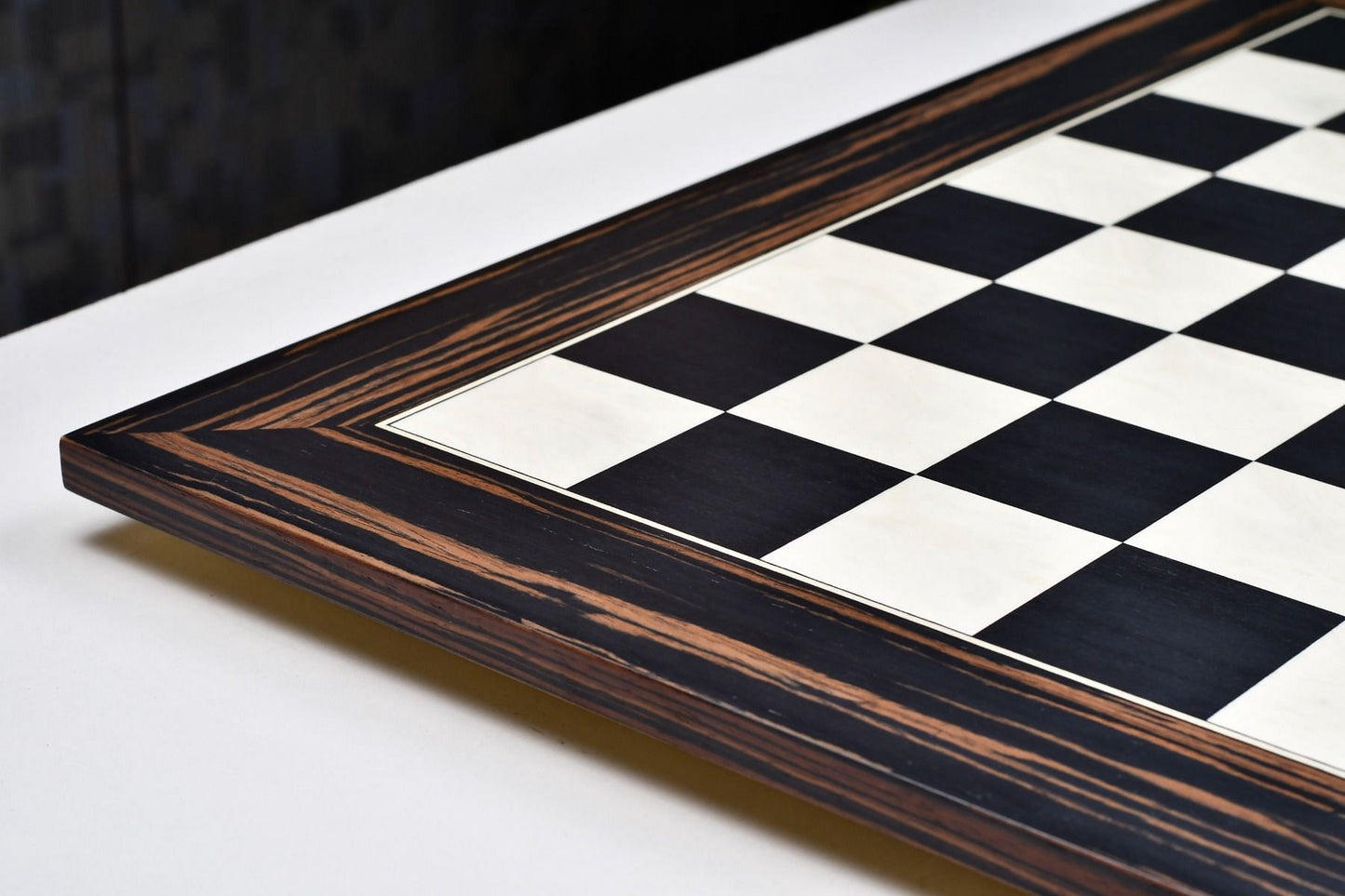 Wooden Deluxe Black Dyed Poplar & White Erable with Matte Finish Chess Board 24" - 60 mm