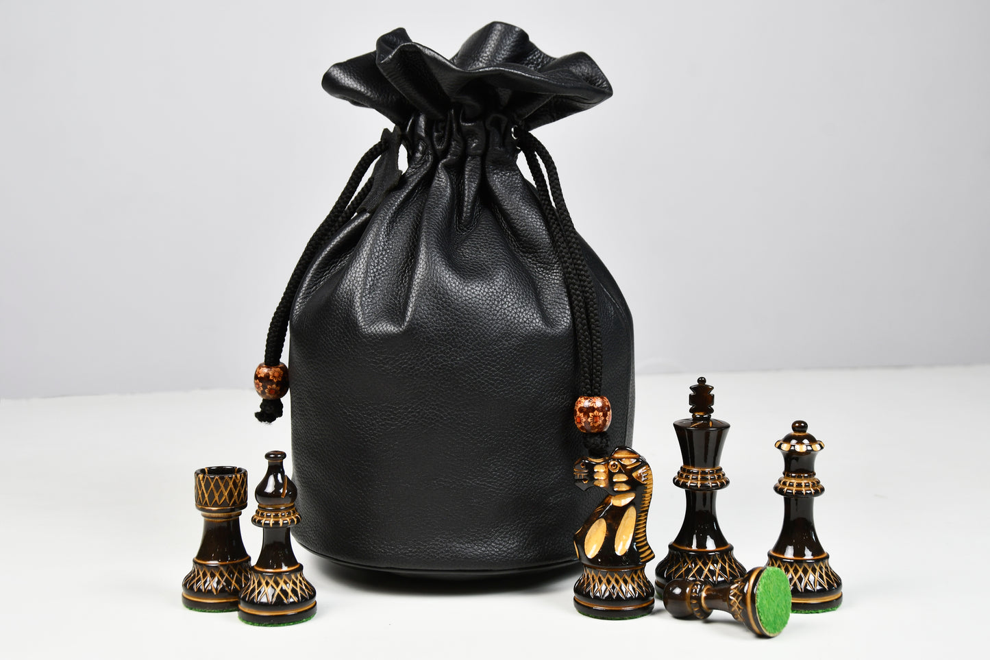 Genuine Leather Chess Set Storage Pouch for 3" to 4" King Chess Pieces