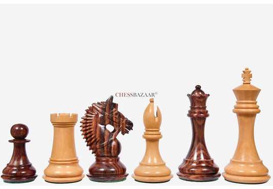 The American Bridle Triple-Weighted Chess Pieces with Extra Queen - Handcrafted in Rosewood & Boxwood 4.2" King