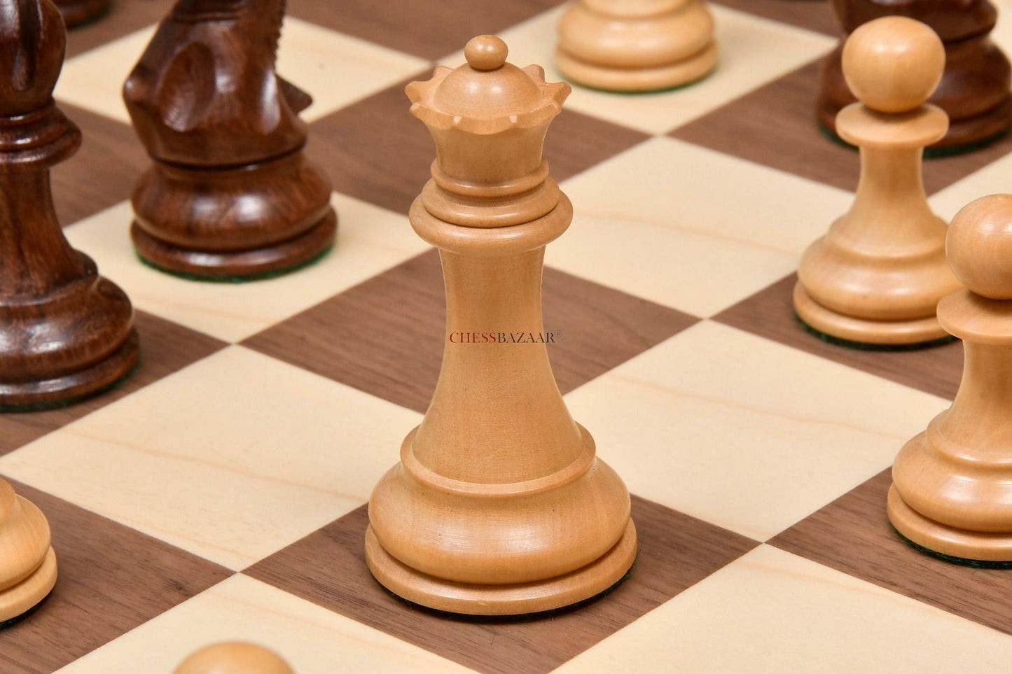 The Professional Series Tournament Staunton Weighted Chess Pieces in Sheesham and Boxwood - 3.8" King