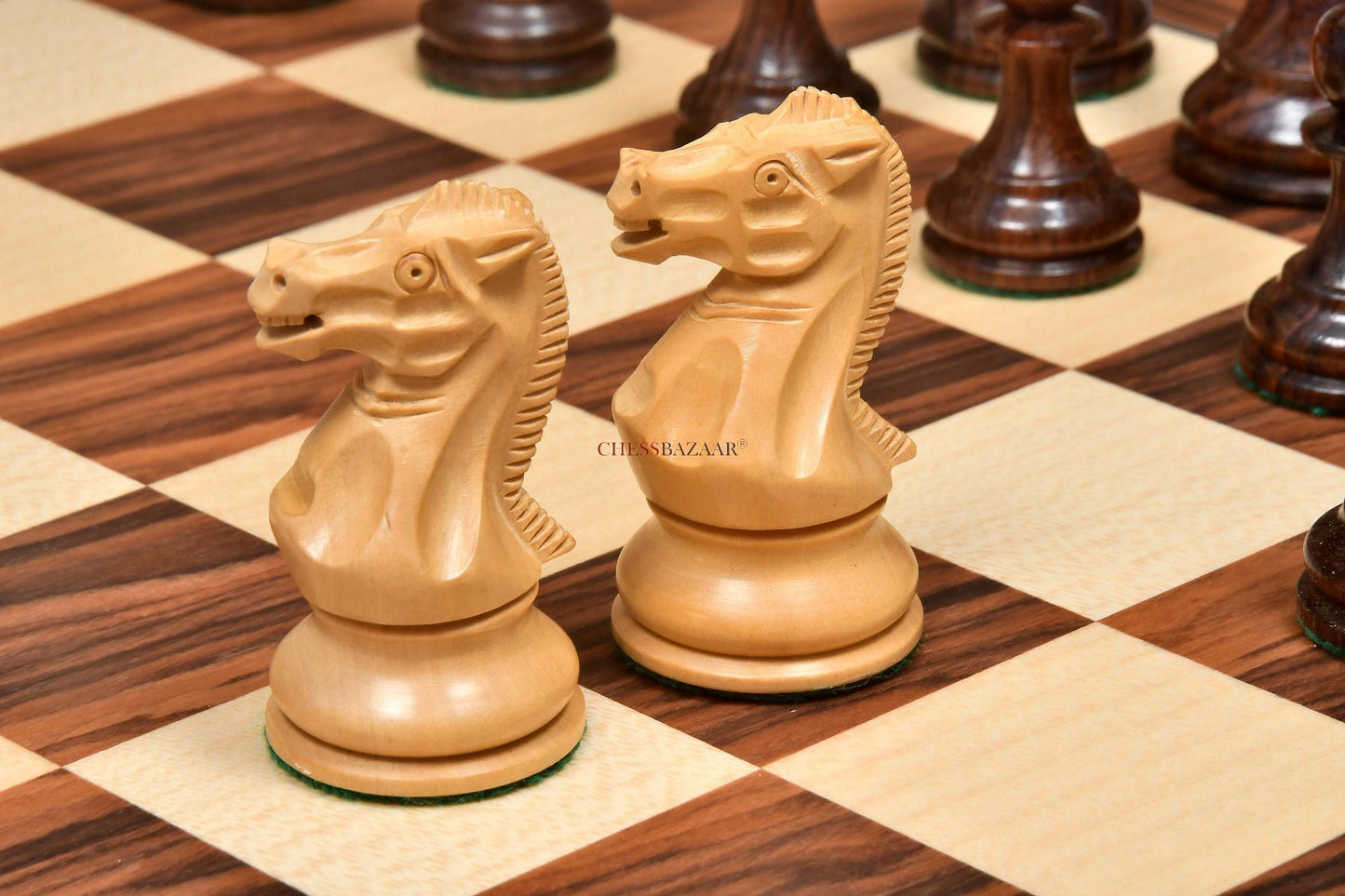 The Professional Series Tournament Staunton Weighted Chess Pieces in Indian Rosewood and Boxwood - 3.8" King