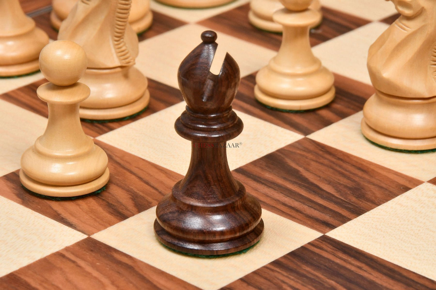 The Professional Series Tournament Staunton Weighted Chess Pieces in Indian Rosewood and Boxwood - 3.8" King