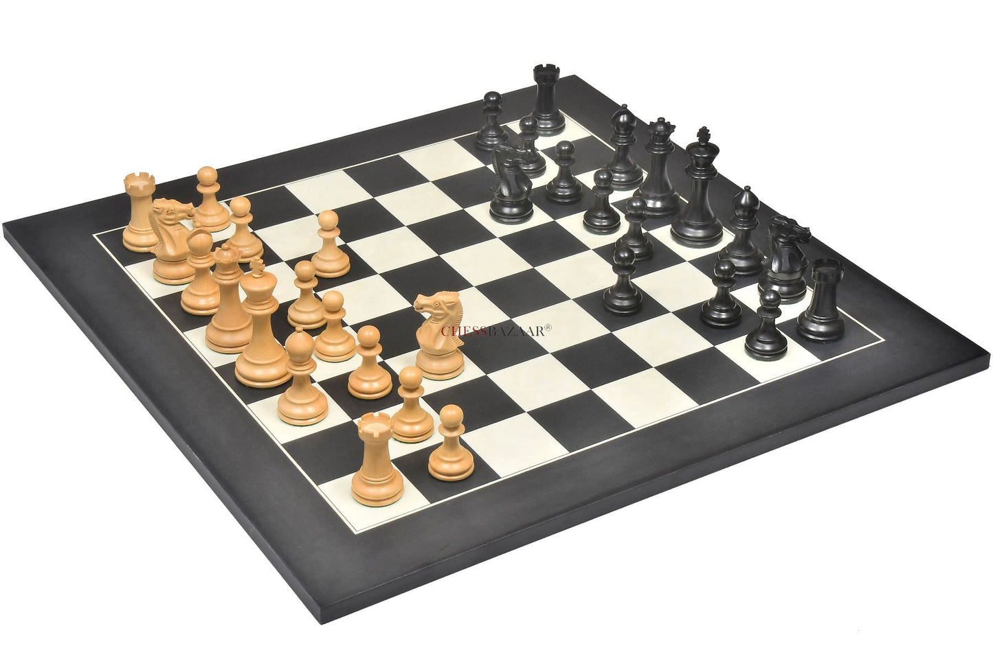 The Professional Series Tournament Staunton Weighted Chess Pieces in Ebonized and Boxwood - 3.8" King