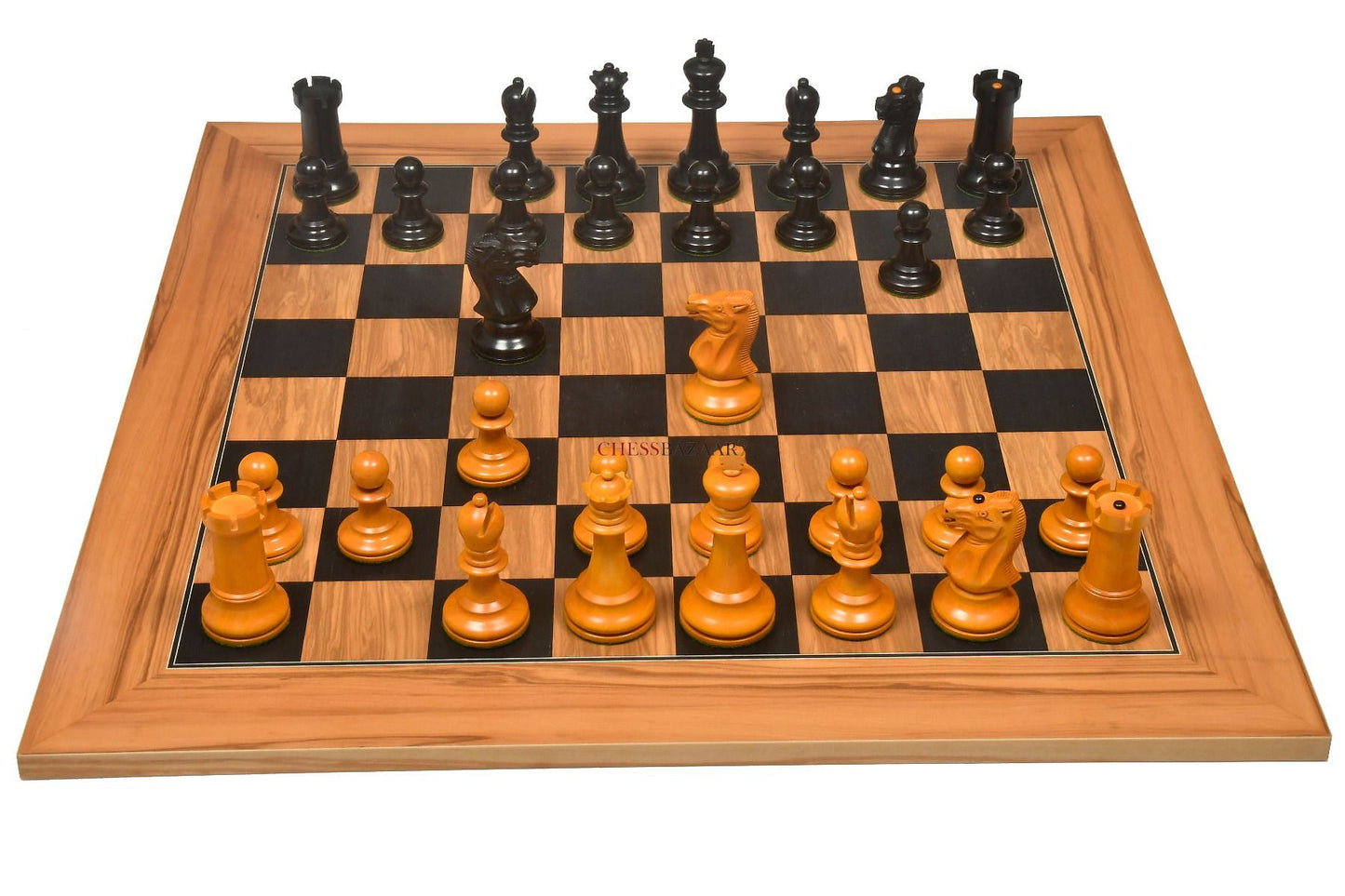 Reproduced Richard Whitty Antique Chess Pieces with King Side Stamping in Ebony / Antiqued Box wood - 3.75" King