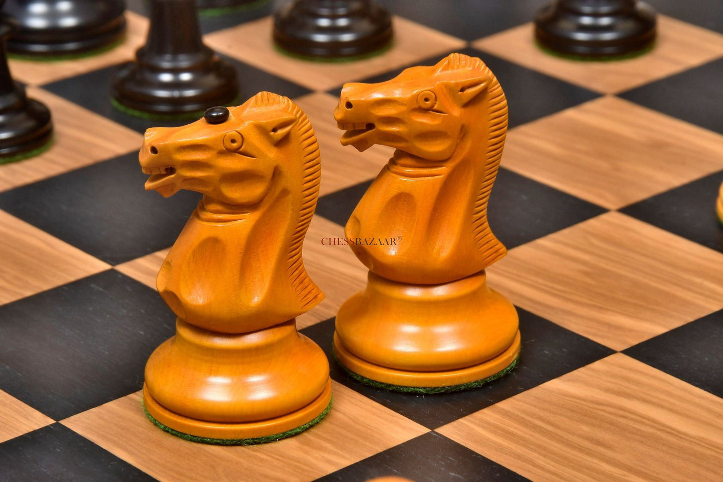 Reproduced Richard Whitty Antique Chess Pieces with King Side Stamping in Ebony / Antiqued Box wood - 3.75" King