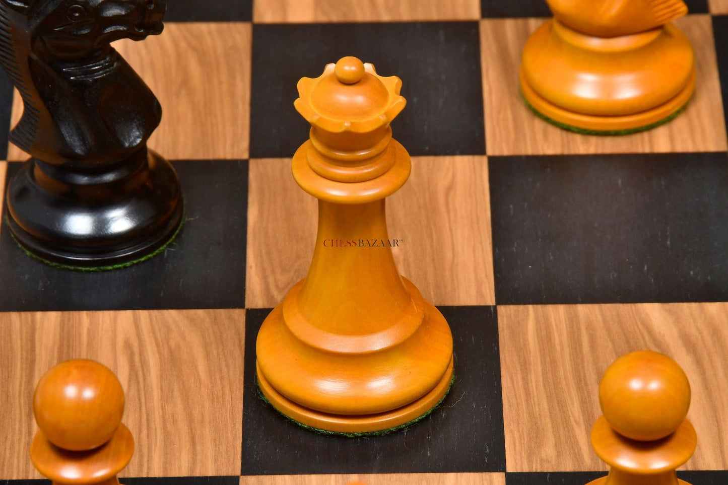 Reproduced Richard Whitty Antique Chess Pieces with King Side Stamping in Ebony / Antiqued Box wood - 3.75" King
