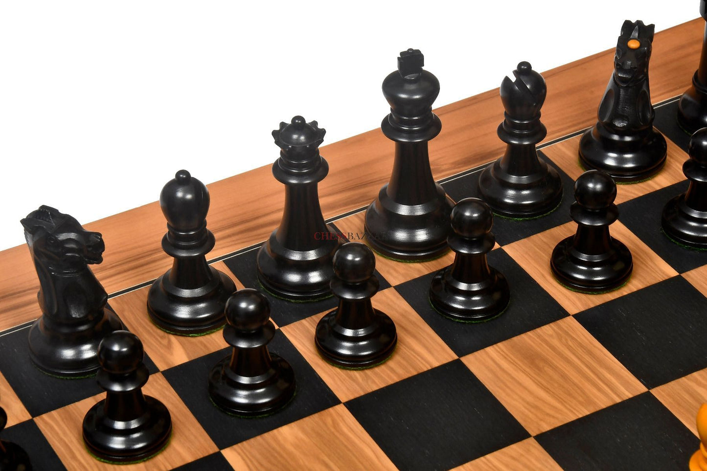 Reproduced Richard Whitty Antique Chess Pieces with King Side Stamping in Ebony / Antiqued Box wood - 3.75" King