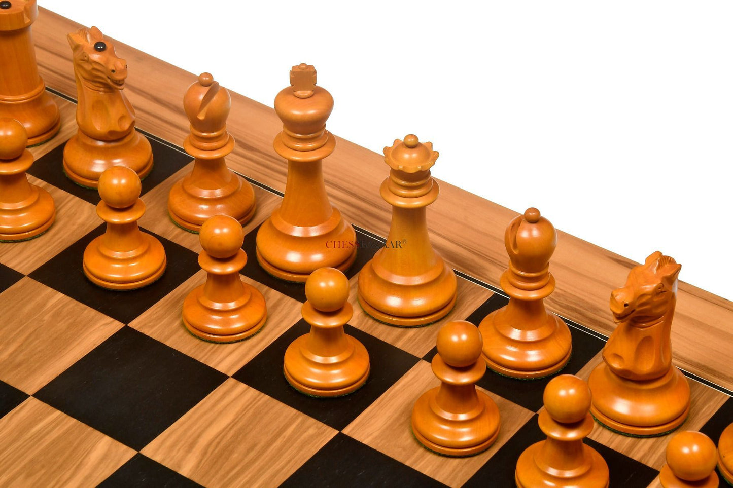 Reproduced Richard Whitty Antique Chess Pieces with King Side Stamping in Ebony / Antiqued Box wood - 3.75" King