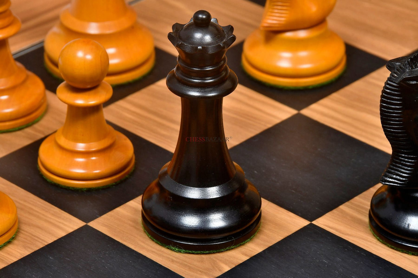 Reproduced Richard Whitty Antique Chess Pieces with King Side Stamping in Ebony / Antiqued Box wood - 3.75" King