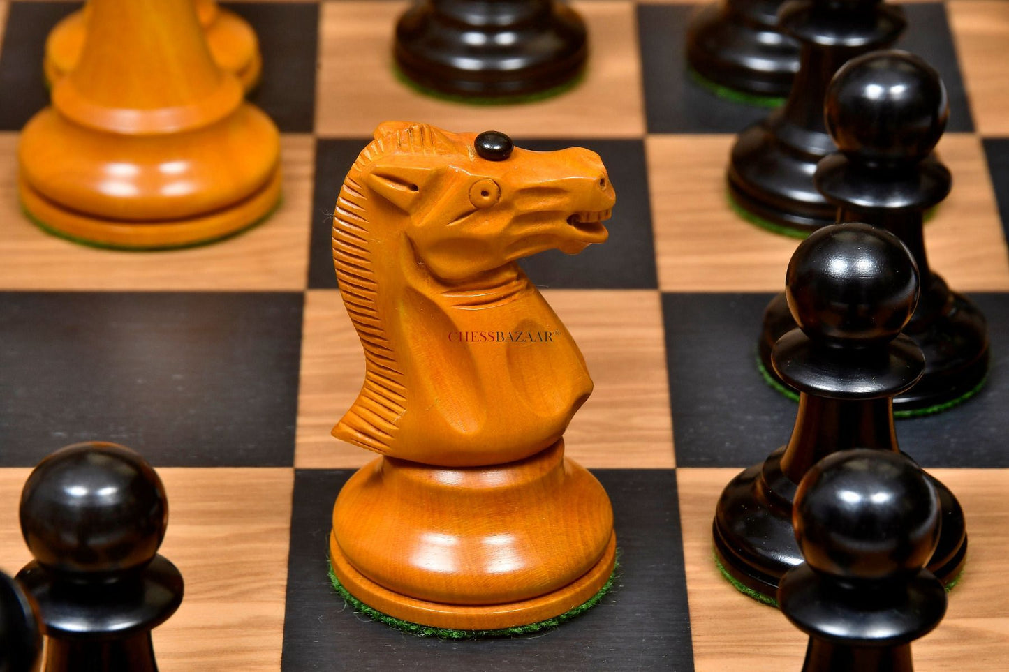 Reproduced Richard Whitty Antique Chess Pieces with King Side Stamping in Ebony / Antiqued Box wood - 3.75" King