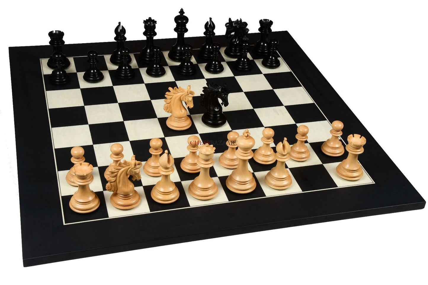 The Arabian Knight Series Artisan Staunton Chess Pieces in Ebony & Box Wood - 4.2" King