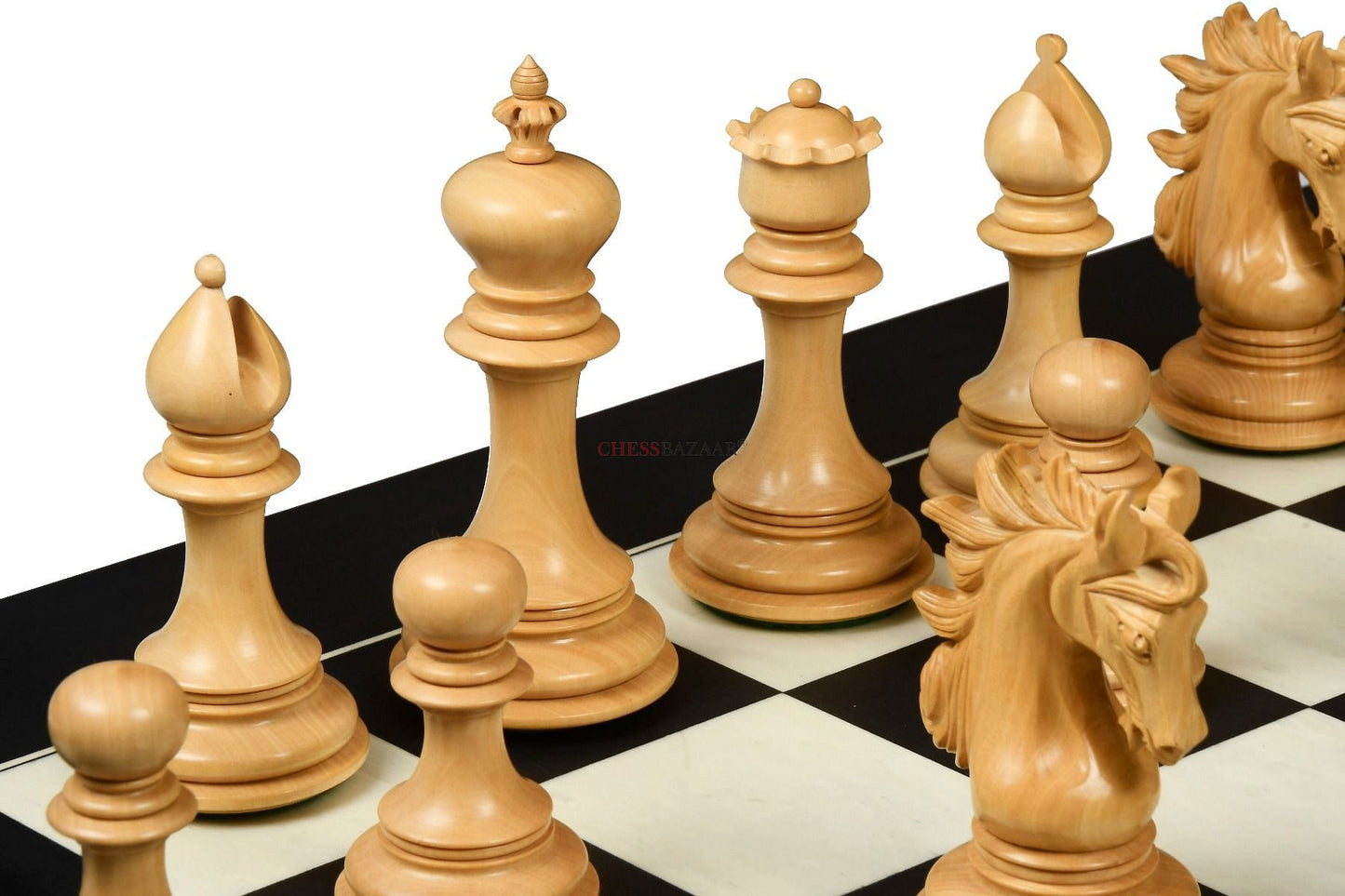 The Arabian Knight Series Artisan Staunton Chess Pieces in Ebony & Box Wood - 4.2" King
